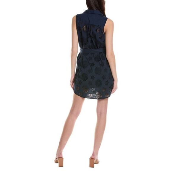 NEW MICHAEL STARS Dress Size Small Bernadette Navy Eyelet Cotton Shirtdress NWOT - Picture 2 of 16